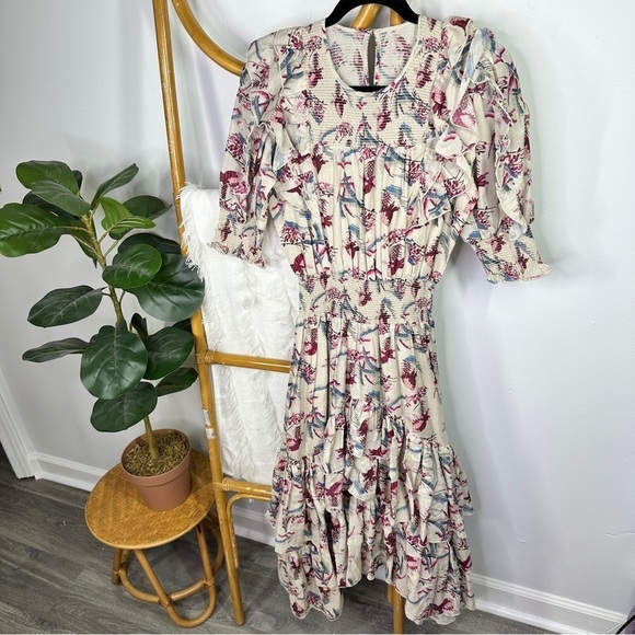 Anthropologie Magali Pascal Floral Puff Sleeve Midi Dress sz S - Picture 4 of 8